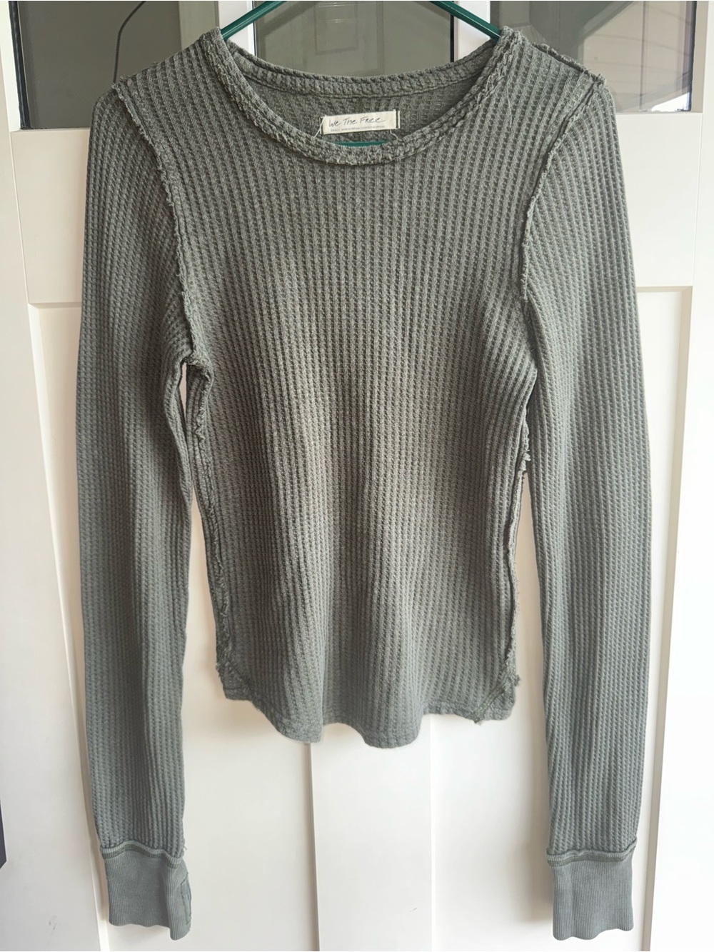 We The Free Olive Waffle Knit Long Sleeve Top